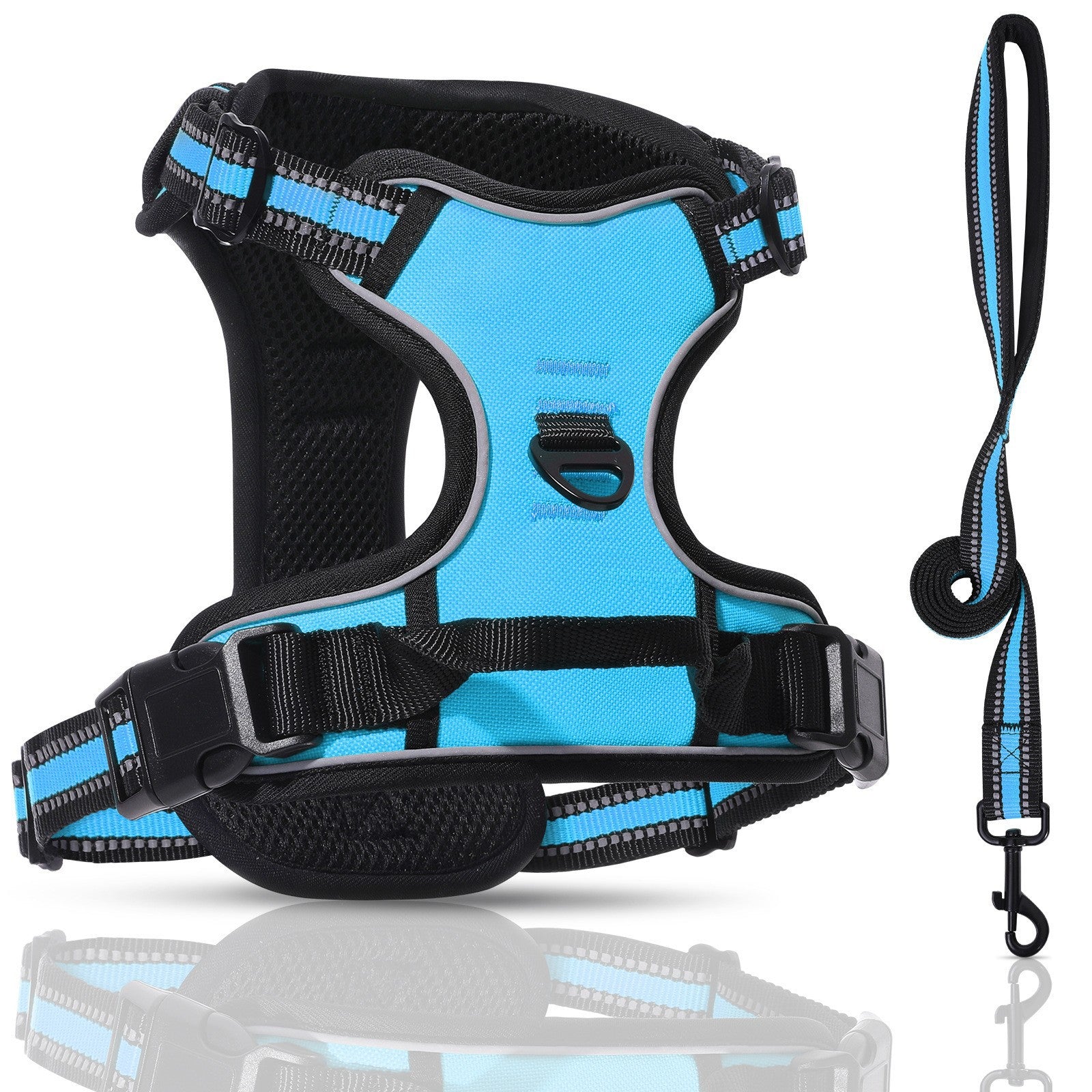 Reflective Step-In Dog Harness and Leash Set - Breathable Soft Mesh Pet Vest - No-Pull Adjustable Escape-Proof Harness for Small Medium Dogs & Cats